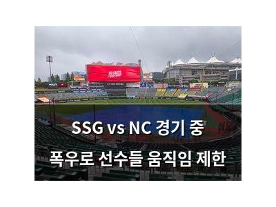 SSG vs NC 경기 중 폭우로 선수들 움직임 제한